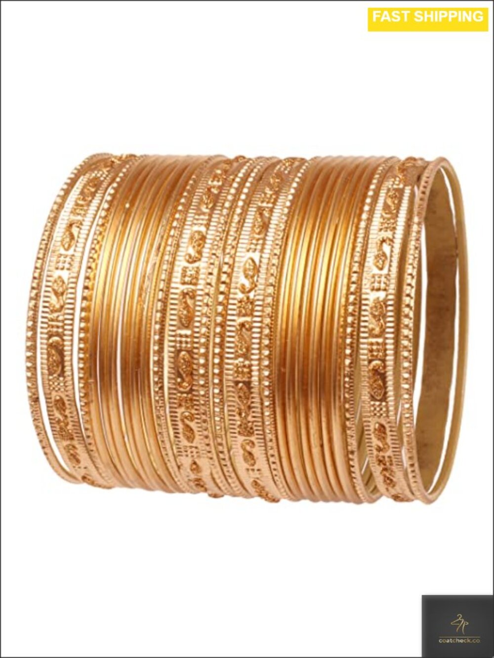 Gold Plated Textured Bangle Bracelet Set of 24 for Weddings & Parties